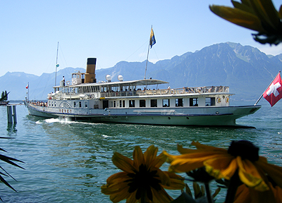 A paddlewheel steamer on beautiful Lake Geneva