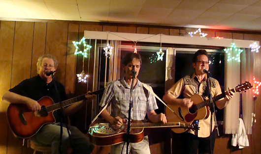 Charlie Morris with Tom Bell and Alan Craig at Gloria's house concert