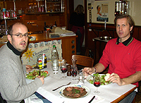 Dave and Speedy eating their sausages